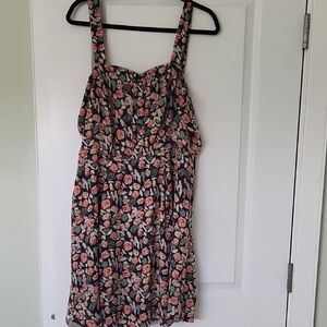 Forever 21 Black Floral Midi Dress with Pink Roses
